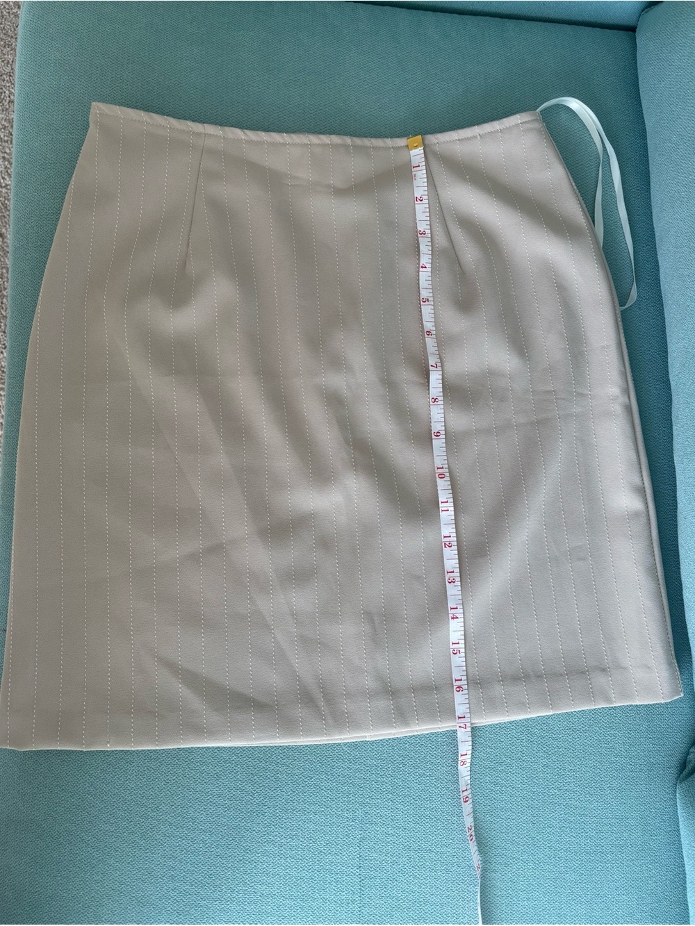 4-Piece Beige Pinstripe Set |Blazer, Corset Top, Pants /Mini Skirt | XS-S - Picture 12 of 15